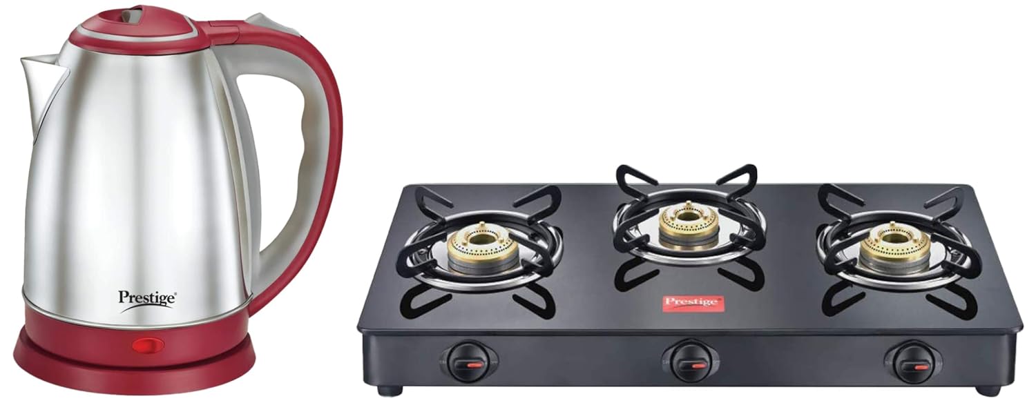 Prestige 1.5 Litre Kettle 1500-watts, Red + Prestige IRIS LPG Gas Stove